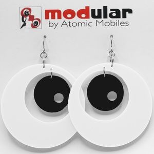 Groovy Hip Earrings - White Black Statement Dangle